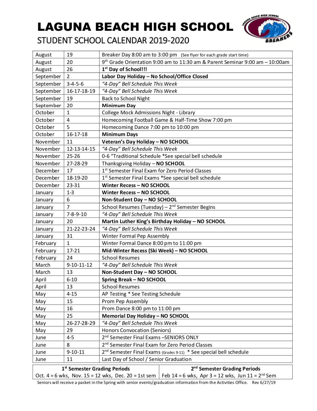 Sacramento Unified School District Calendar 2019 2020