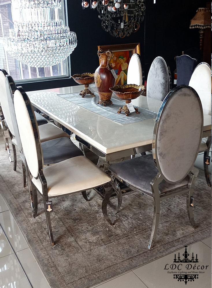 White Rectangle Marble Table and Chairs LDC Decor