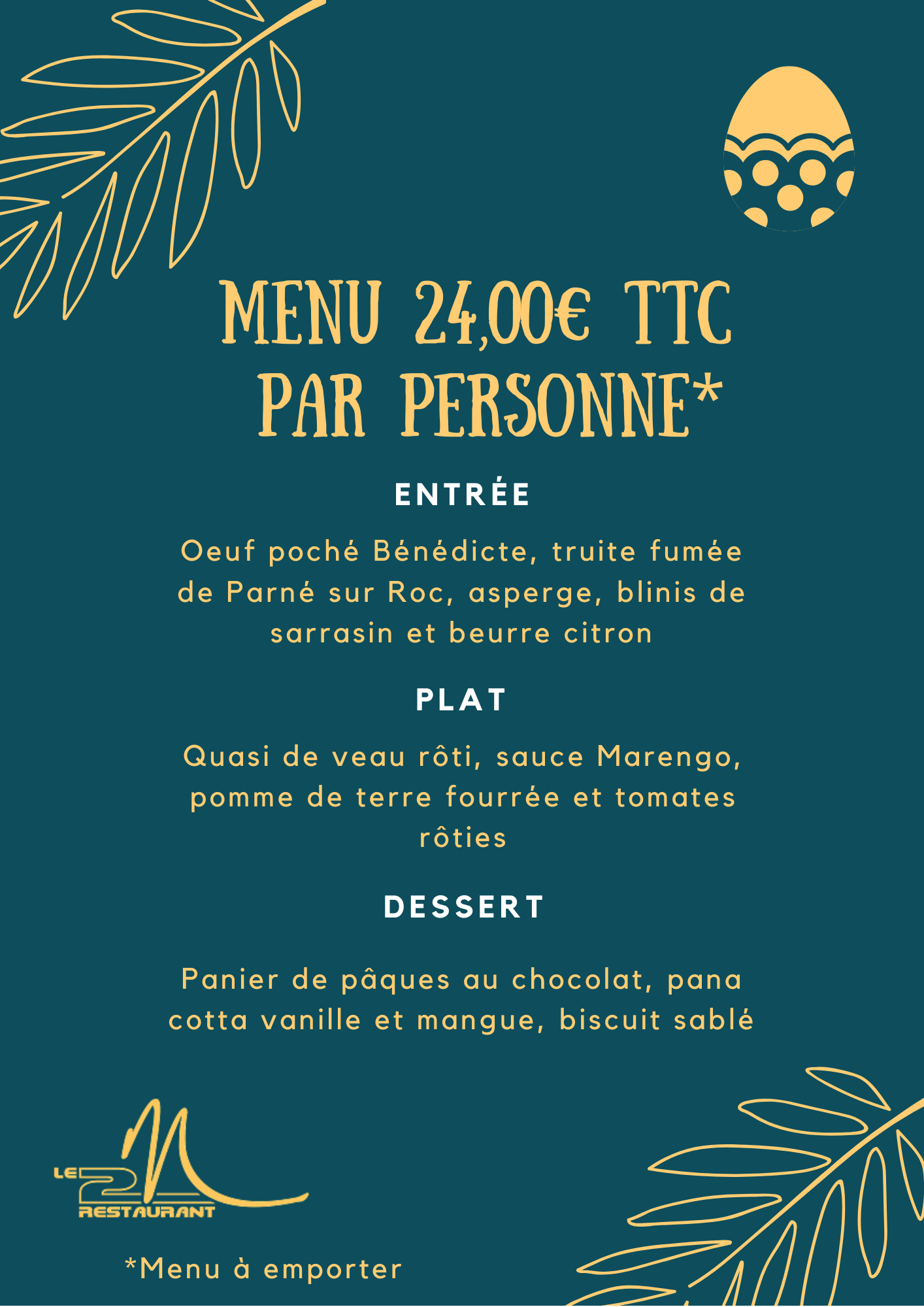 Menu de Pâques 2021 à emporter le 2M