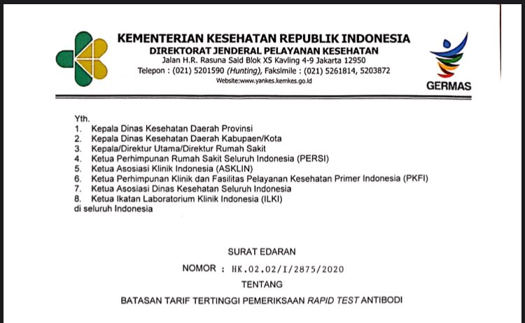 Addendum kedua surat edaran ini berlaku efektif mulai tanggal 28 oktober 2021 dan akan dievaluasi lebih lanjut sesuai kebutuhan, ujar alexander. Kemenkes Mulai Batasi Tarif Rapid Test Lead Co Id