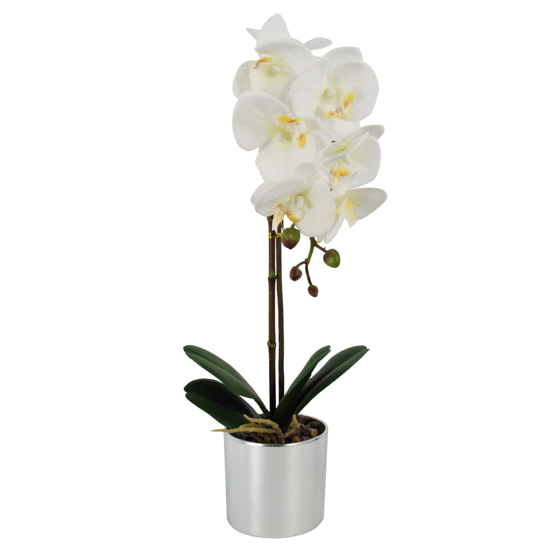 46cm Artificial Orchid White with Silver Pot Leaf Artificial Plants