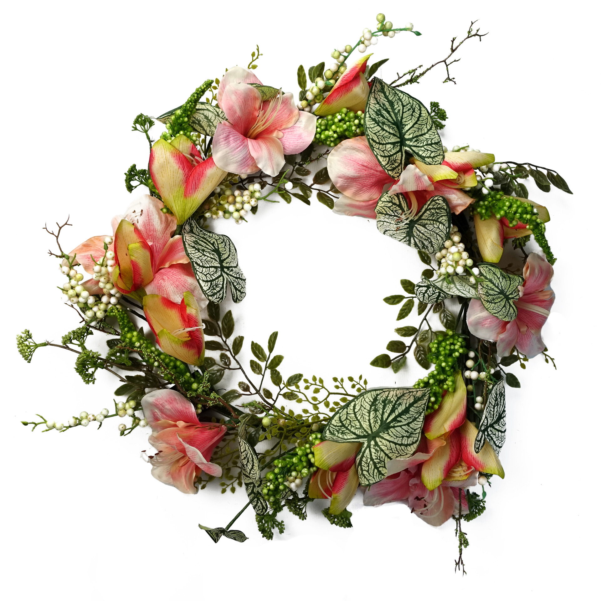 60cm Artificial Pink Lily Wreath Leaf Artificial Plants & Trees