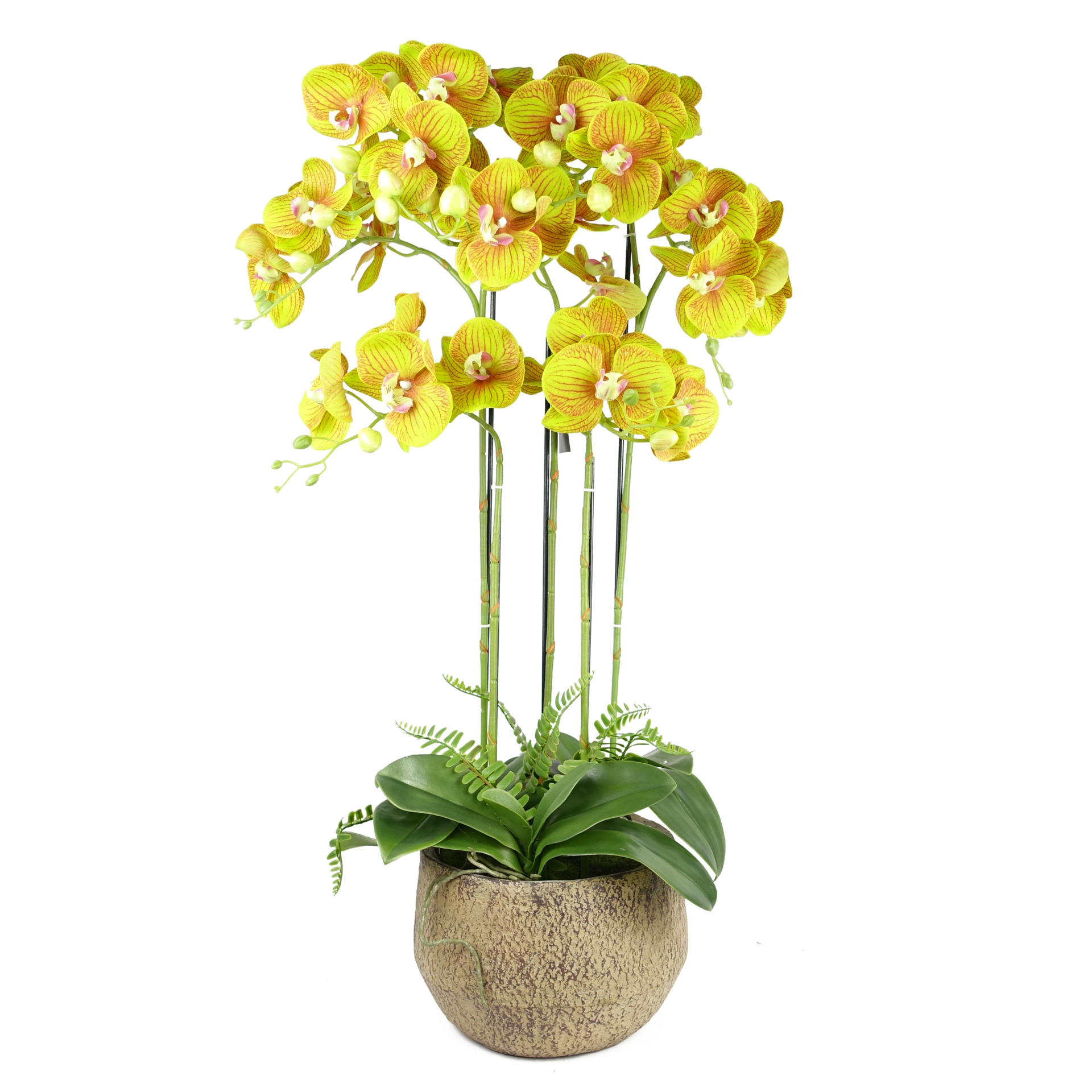 80cm Large Orchid Lime Yellow Artificial 41 REAL TOUCH flowers Leaf