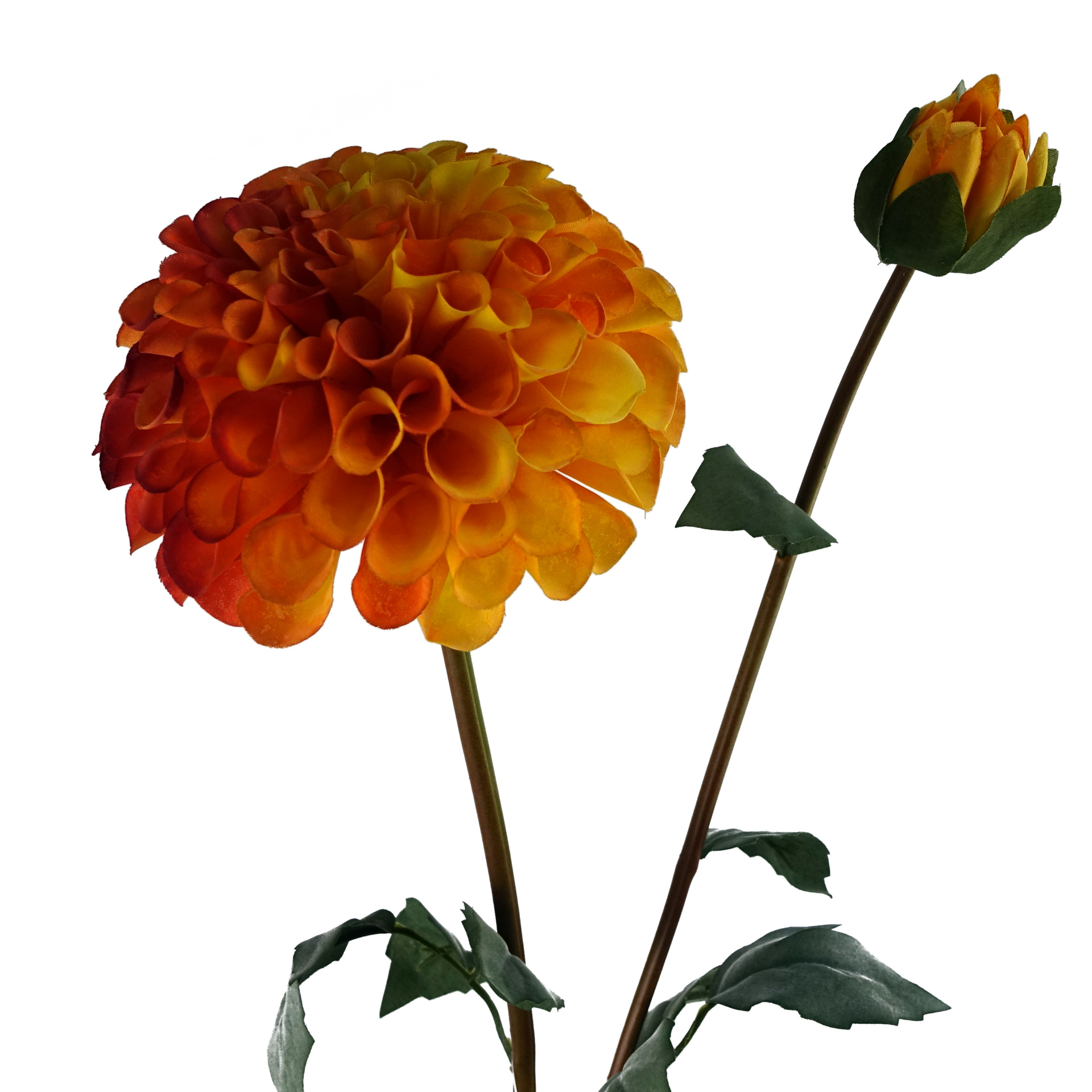 75cm Dhalia PomPom Artificial Flowers Orange Leaf Artificial Plants