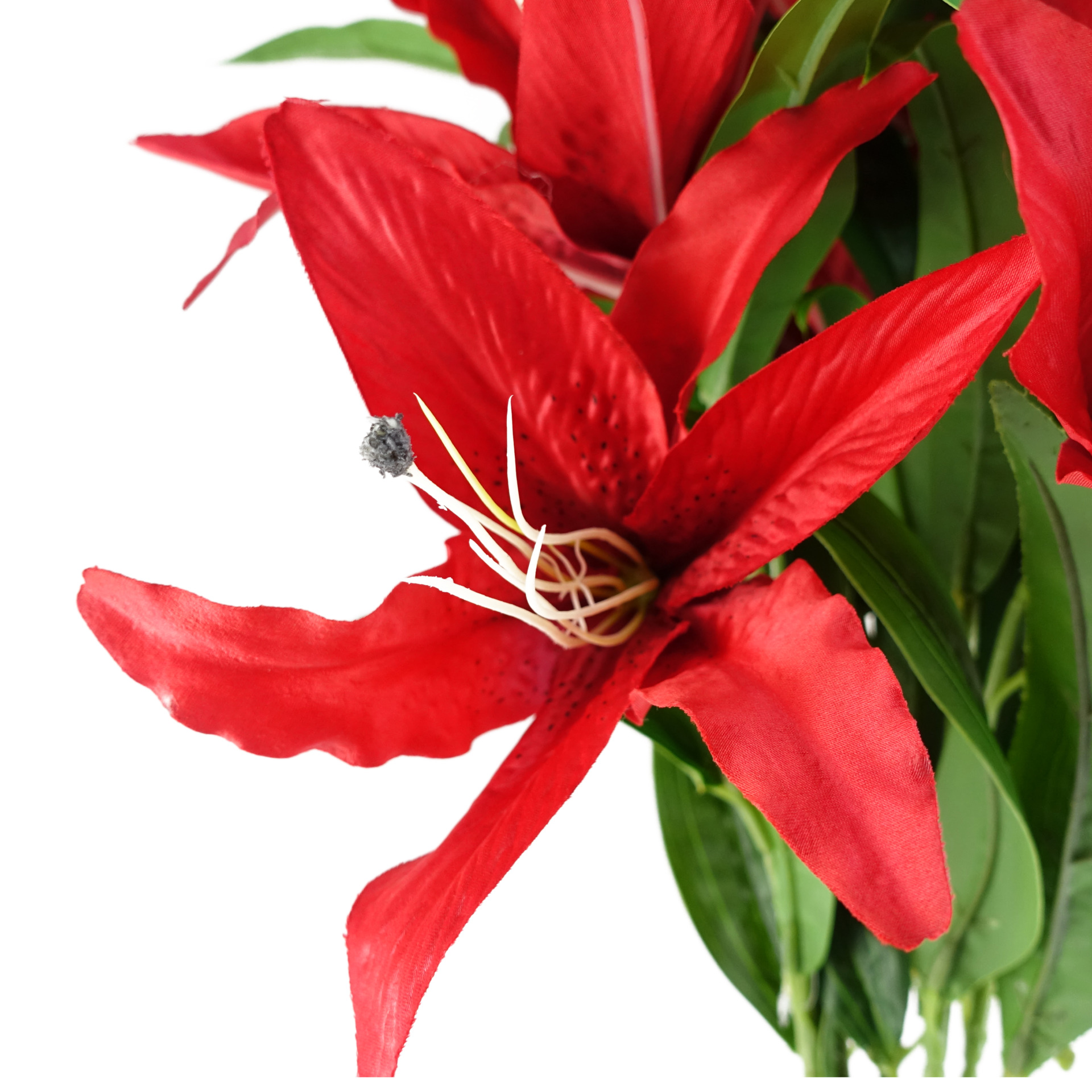 Pack of 6 x 100cm Large Red Lily Stem 18 Flowers Leaf Artificial
