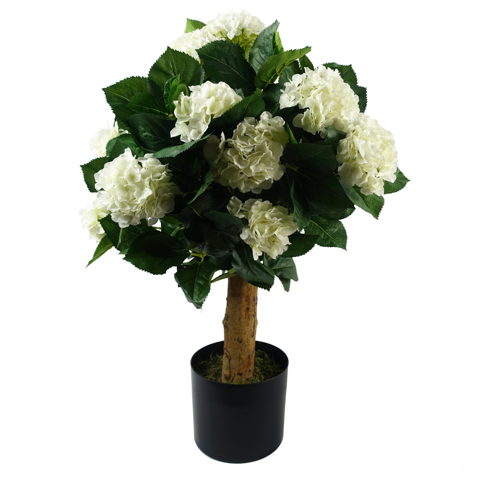 75cm Artificial White Bush Hydrangea Plant Potted Leaf Artificial