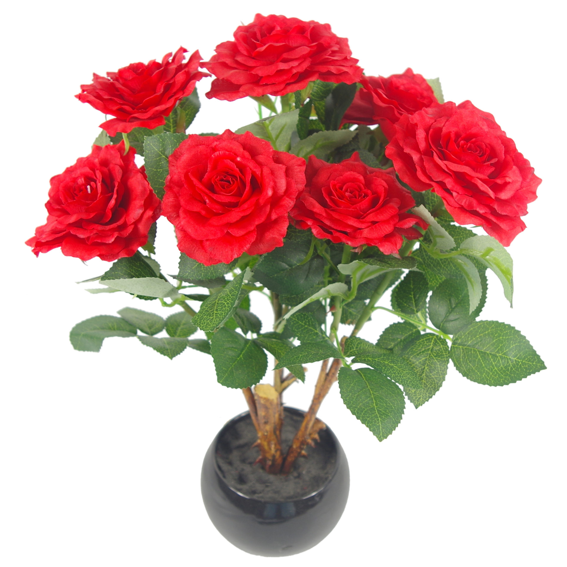 42cm Artificial Rose Plant with Ceramic Planter Medium Red Leaf