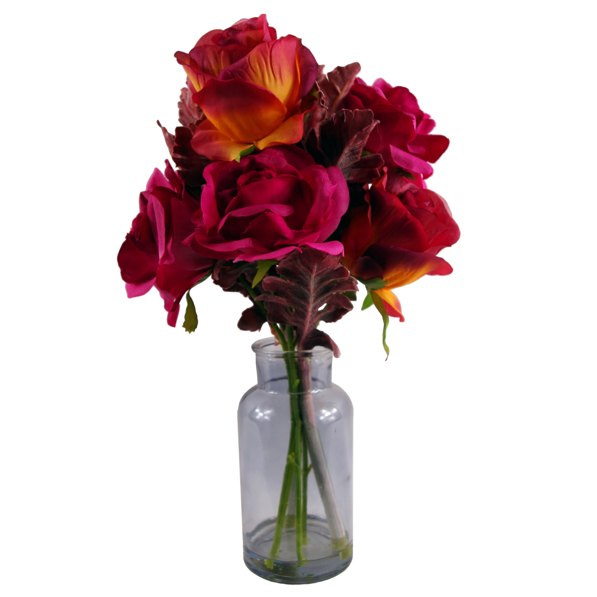 38cm Artificial Rose Arrangement in Vase Leaf Artificial Plants & Trees