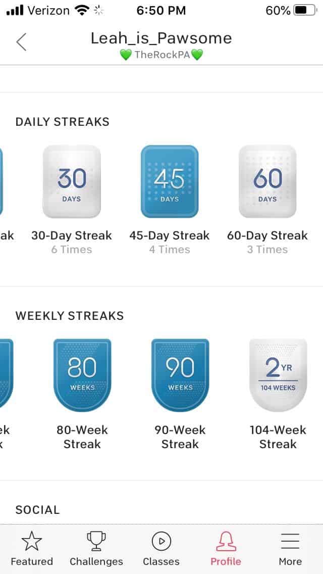 daily weekly peloton streaks milestones Leah Ingram