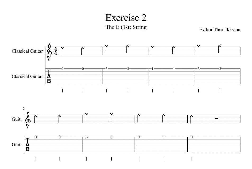 Beginner Classical Guitar Lesson 1 Notes on the E stringExercise2