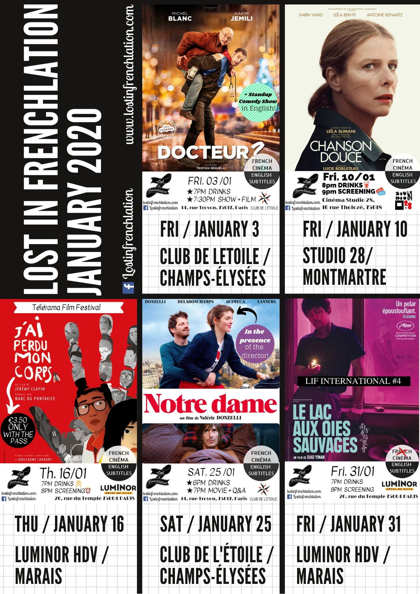 Lost in Frenchlation offers French movies with English subtitles in theater.