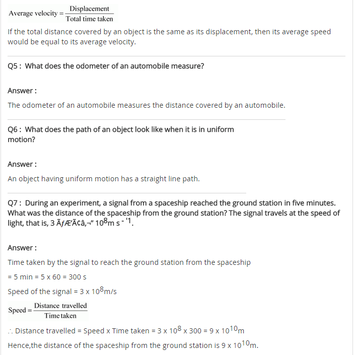 NCERT Solutions for Class 9 Science Chapter 8 Motion