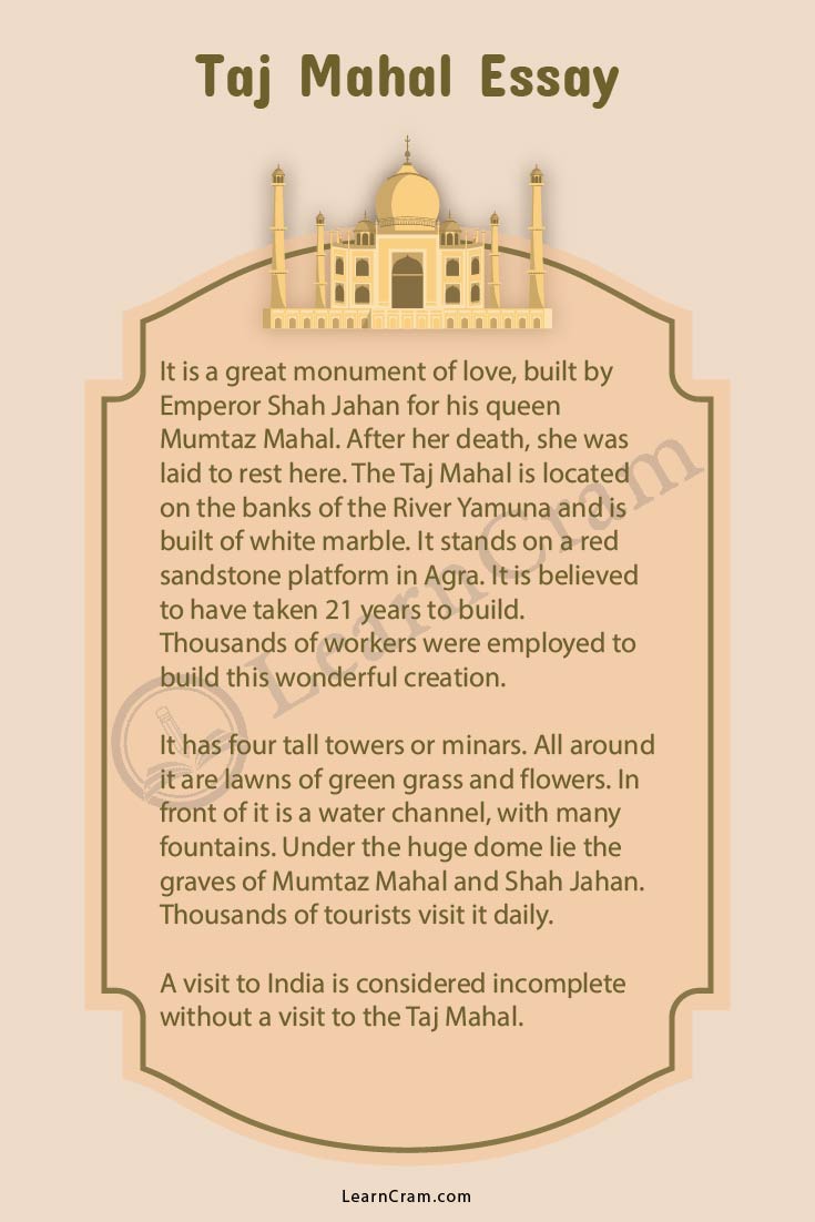 taj mahal par essay in english