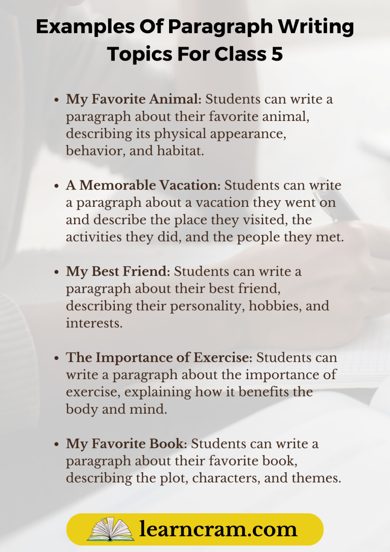 Paragraph Writing Topics For Class 5 Format, Examples, Exercises ...