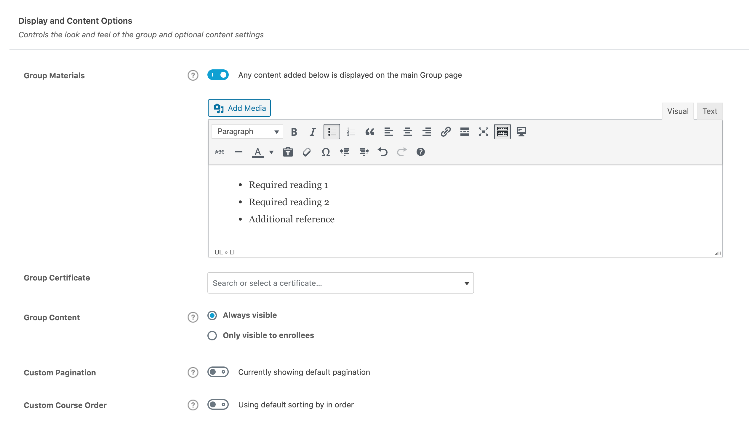 Group Display & Content Settings LearnDash Support