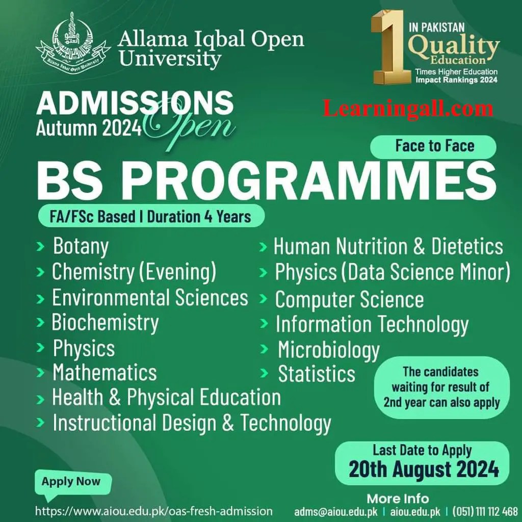 AIOU BS Admission 2024 Apply Online
