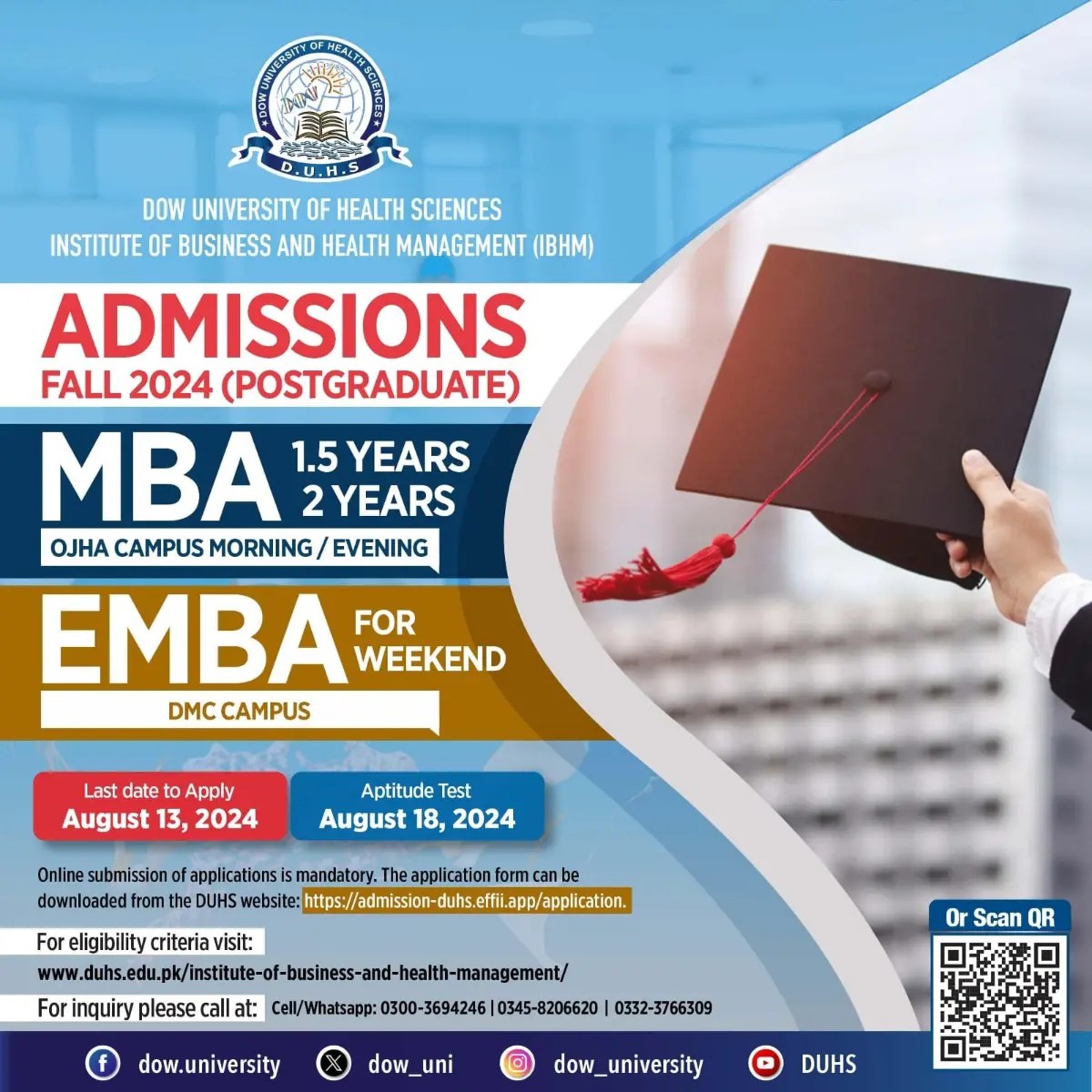 Dow University (IBHM) MBA EMBA Admission 2024 Fee Structure