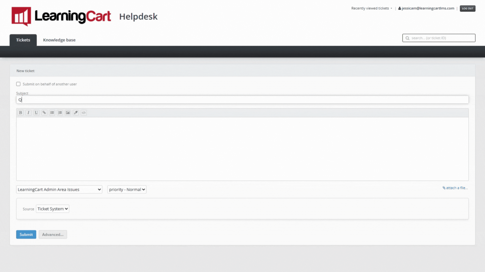 Submitting a Support Ticket • LearningCart