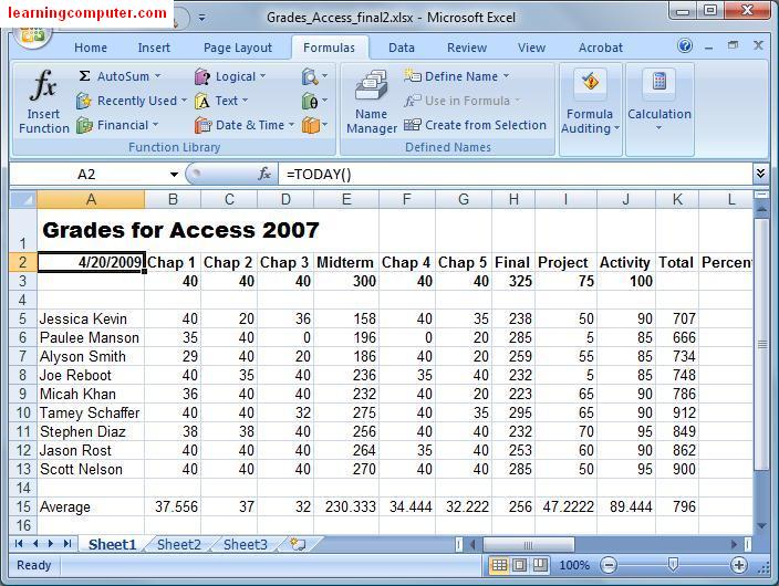 Excel Formulas Tab