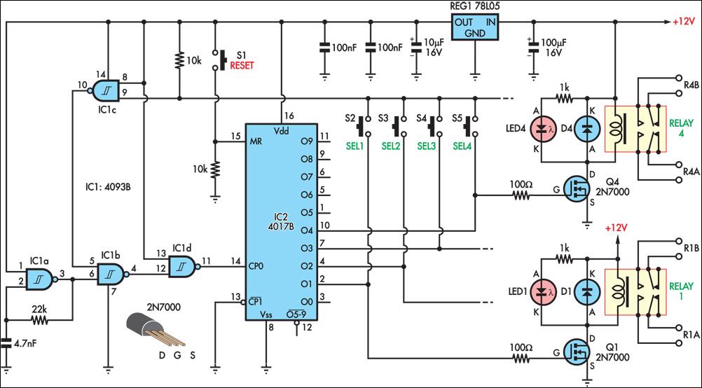 Pushon Relay Selector Circuit Diagram