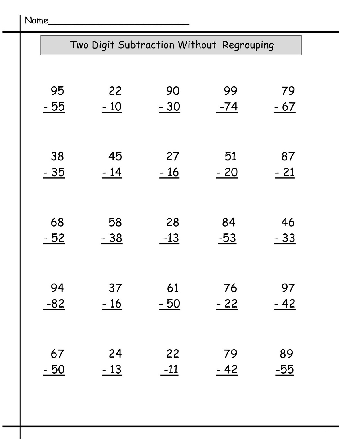 Subtraction With Regrouping Worksheets
