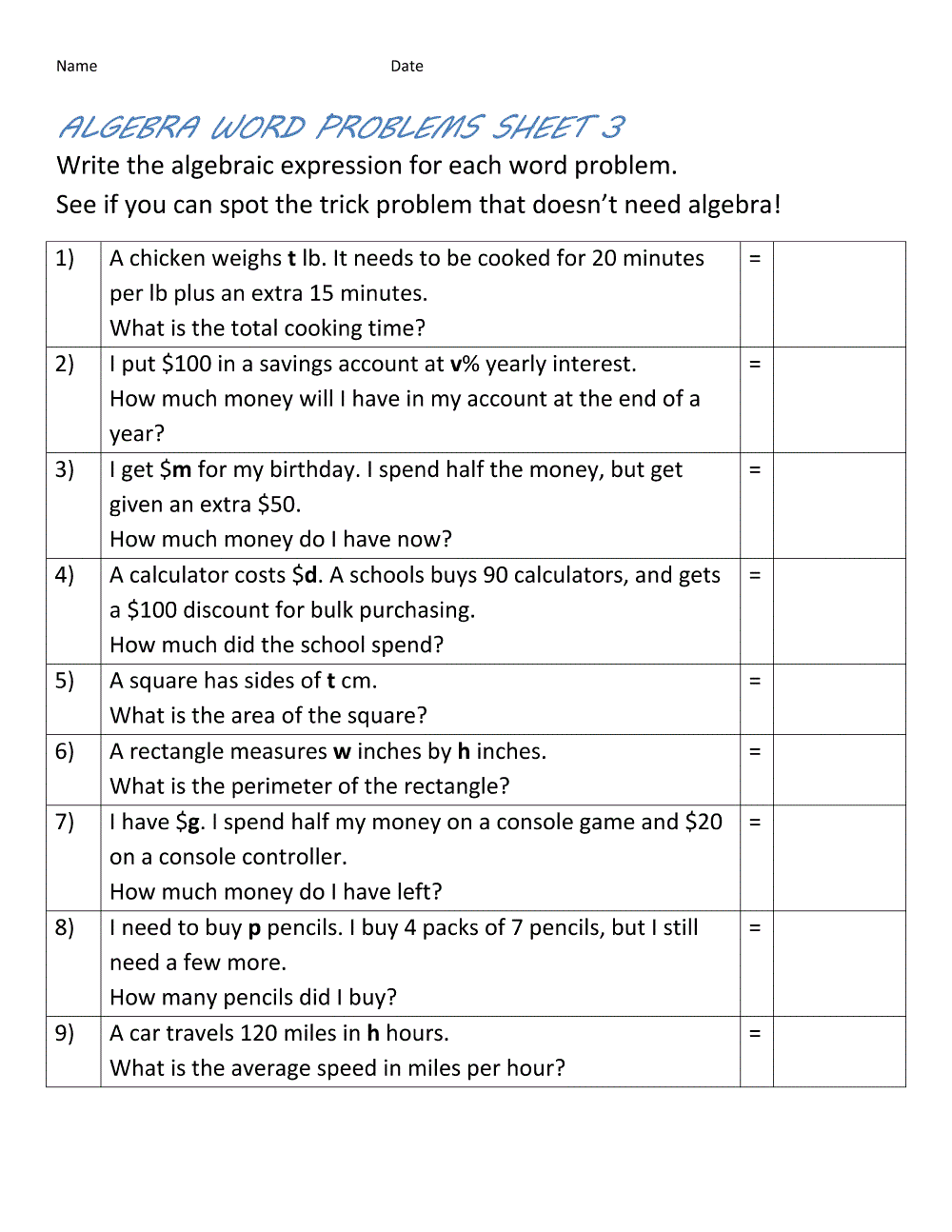 Math Word Problems Worksheets Printable | Learning Printable