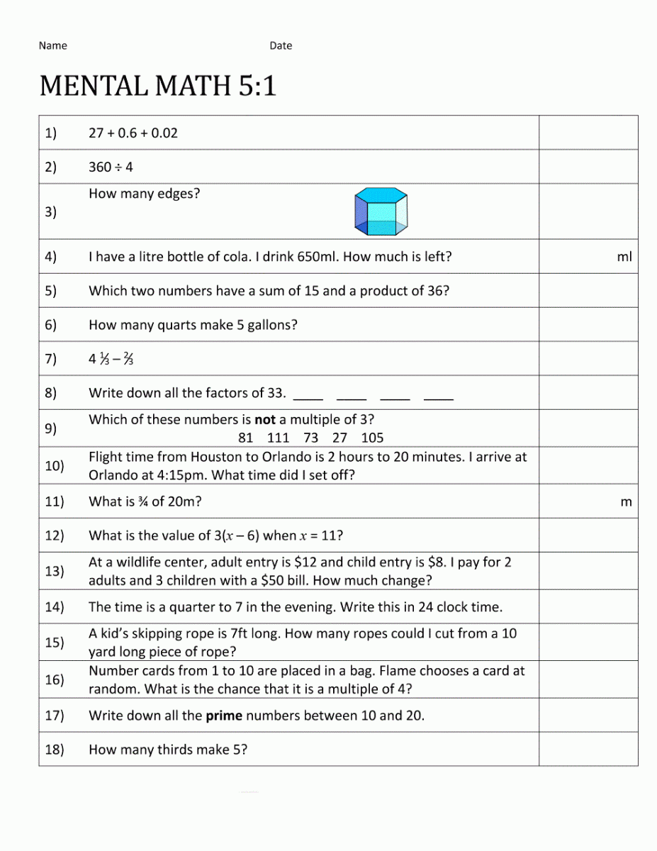 mental maths printable worksheets for kids 13 mental maths 1