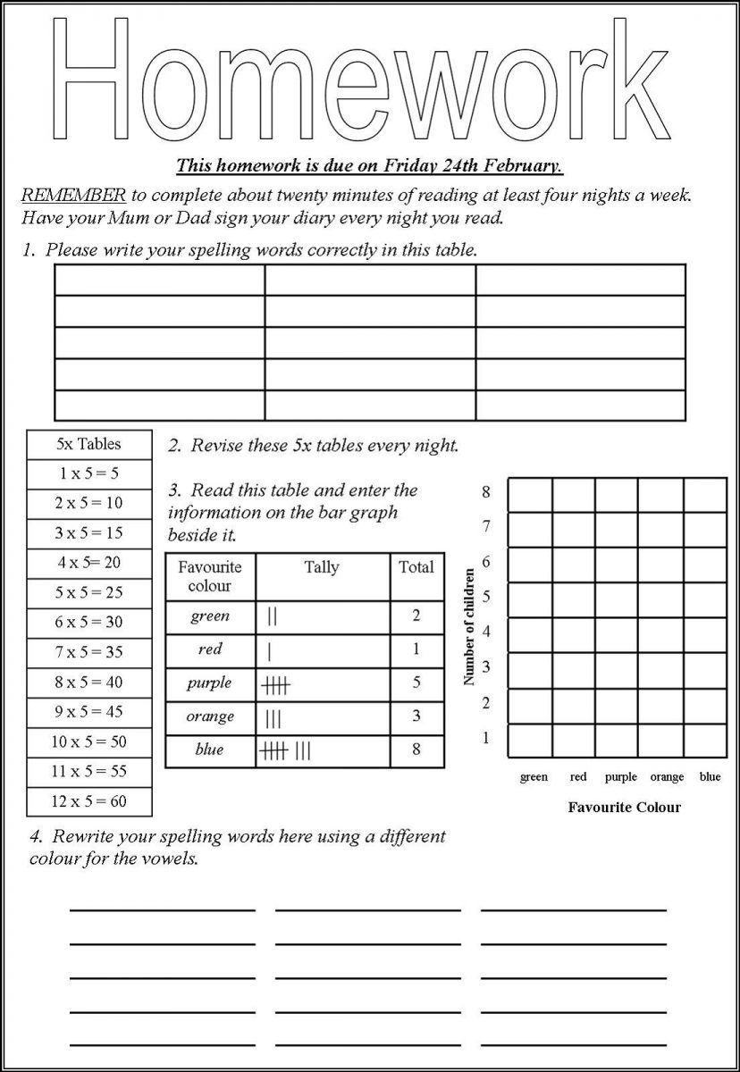 Printable Homework Sheets Learning Printable