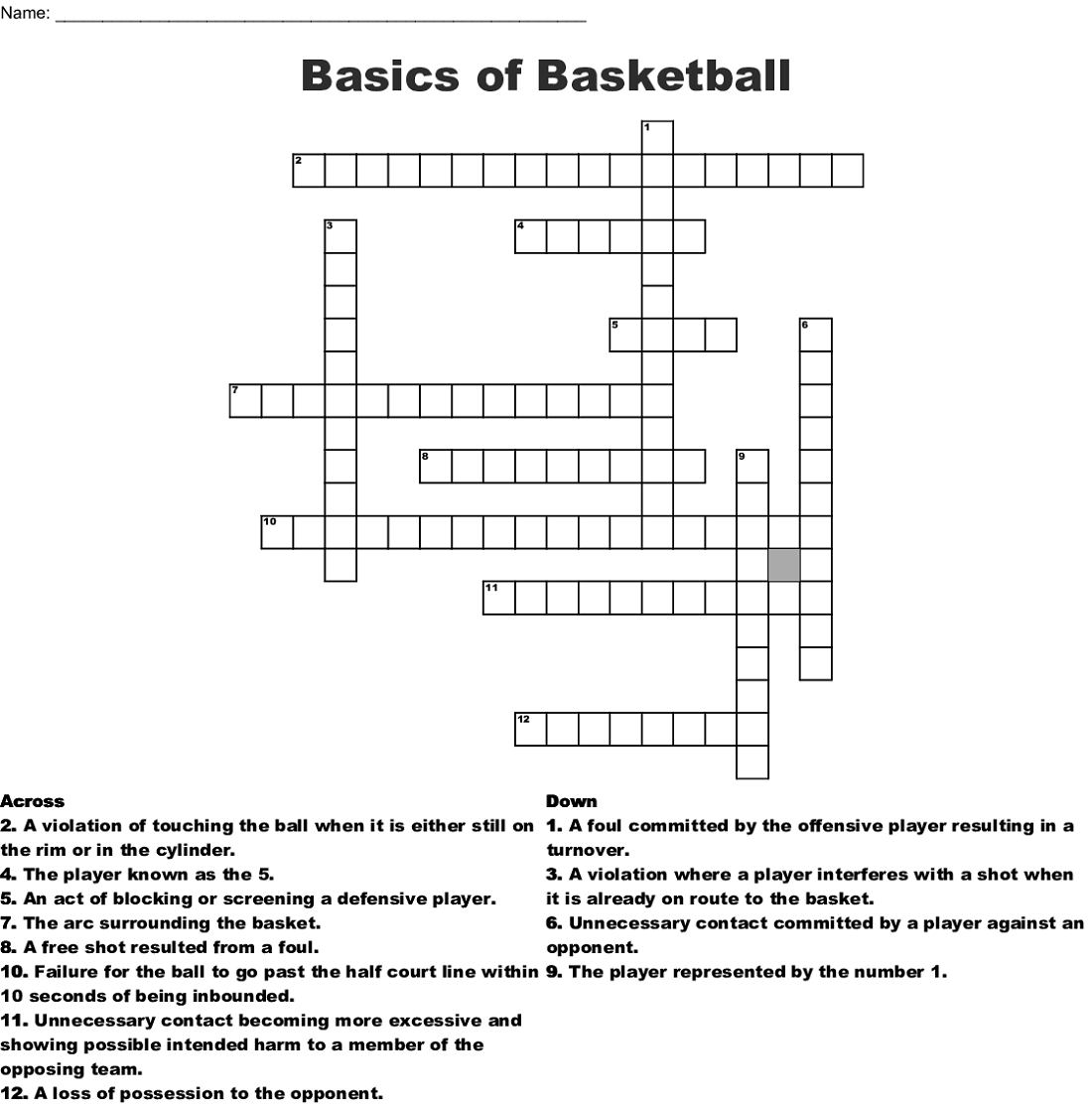 Basic Basketball Crossword Puzzles Learning Printable Basic