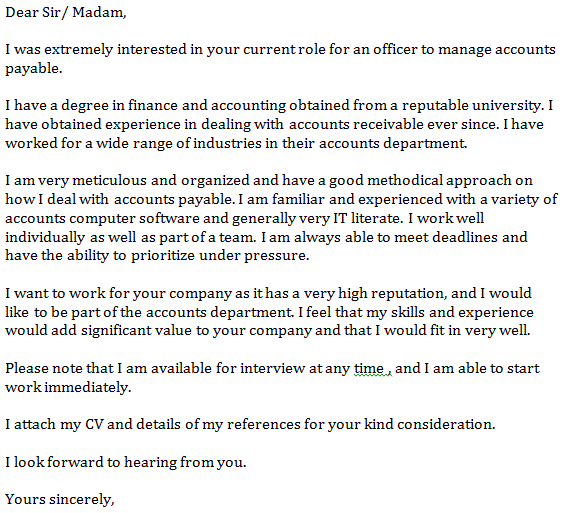 Accounts Payable Cover Letter Example