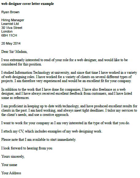 Cover letter sample for web developer. Web Designer Cover Letter Example - Learnist.org