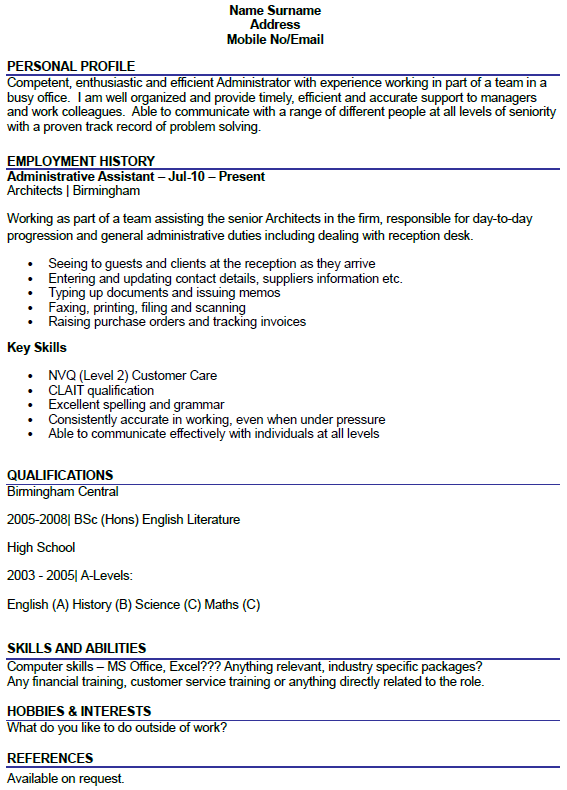 Administrator CV Example