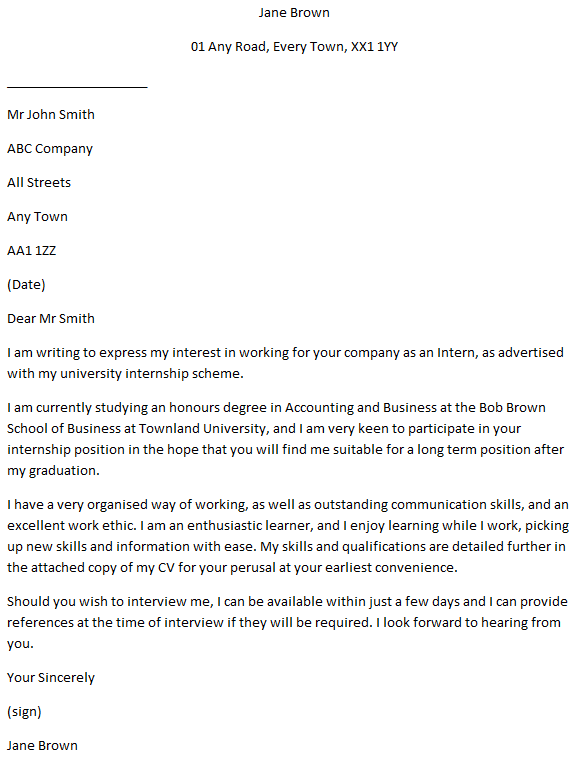 Internship Cover Letter Examples