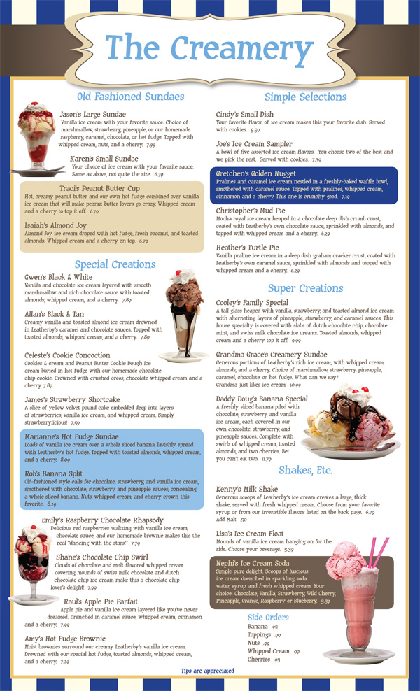 Menu Leatherby's Family Creamery