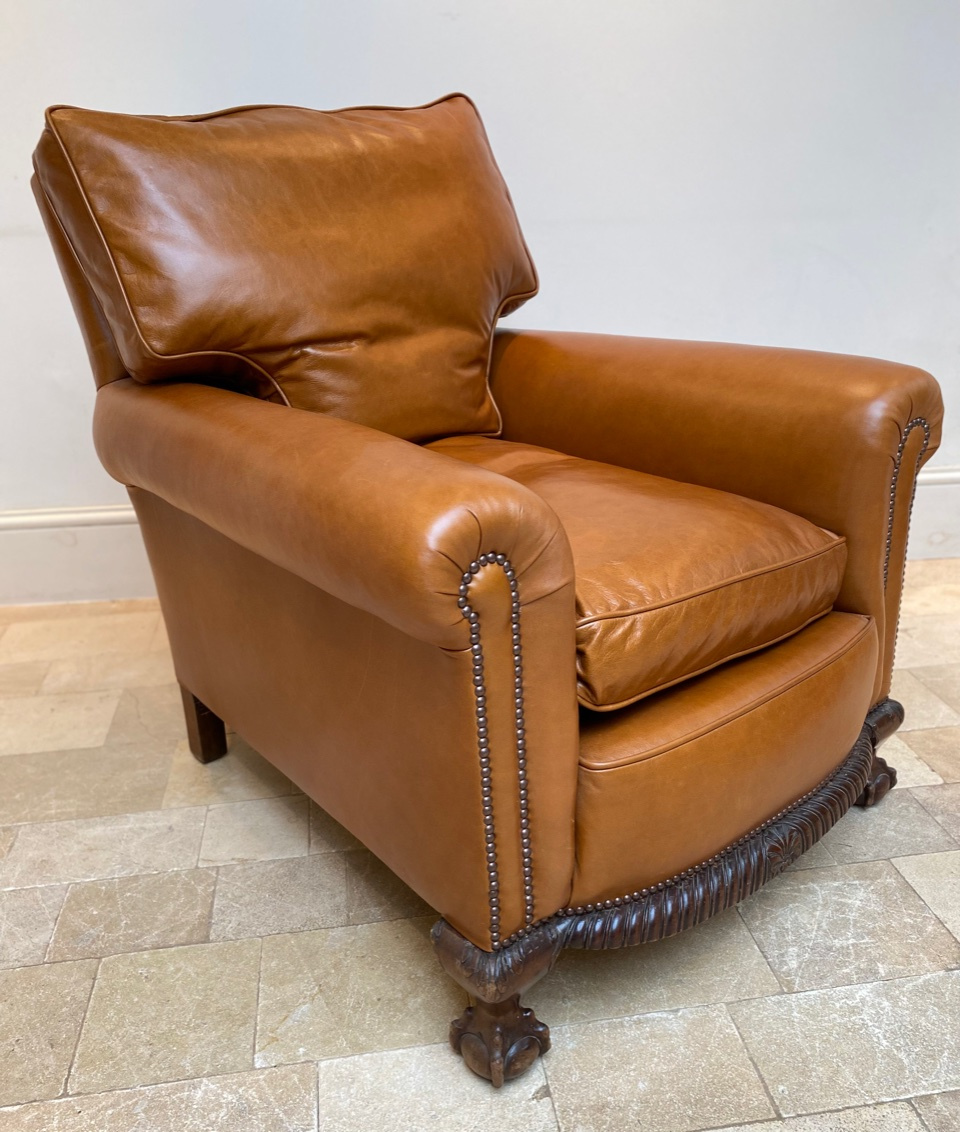 Antique Claw and Ball Leg Deep Armchair, Leather Chairs of Bath
