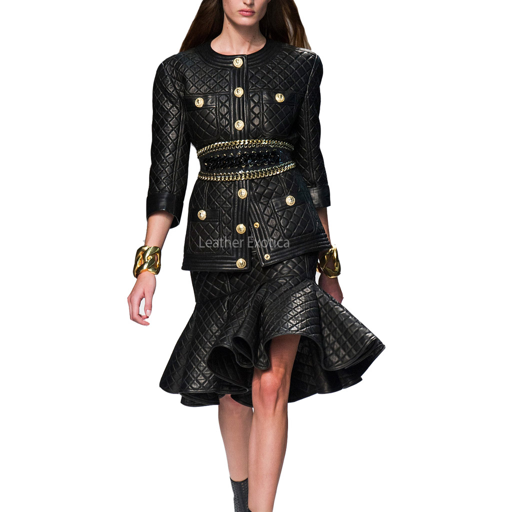 Quilted Style Chain Details Women Leather Jacket ... (1024 x 1024 Pixel)