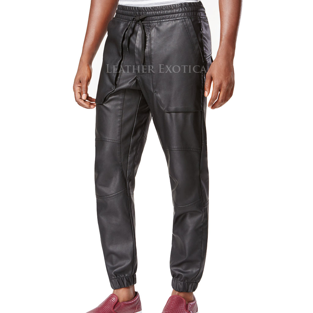 Men Leather Jogger Pants