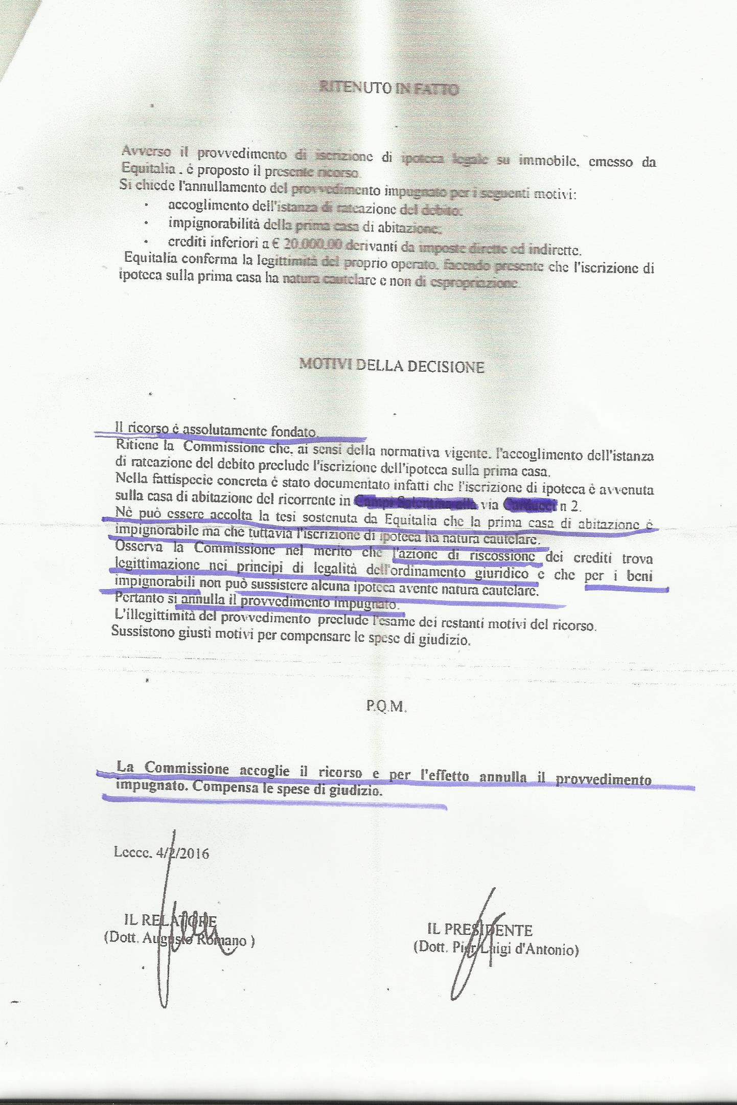 ‘LA PRIMA CASA E’ IMPIGNORABILE’ LecceCronaca.it
