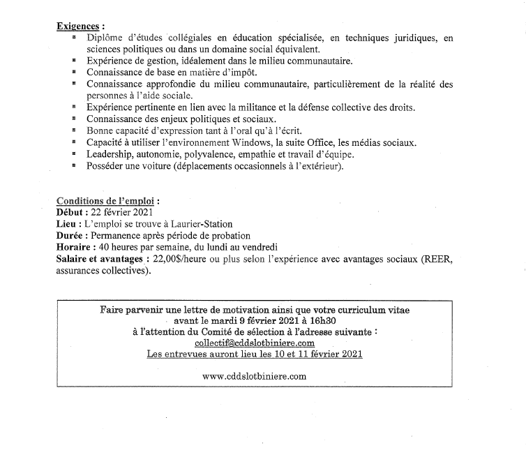 Offre d’emploi CDDS de Lotbinière Le CNC