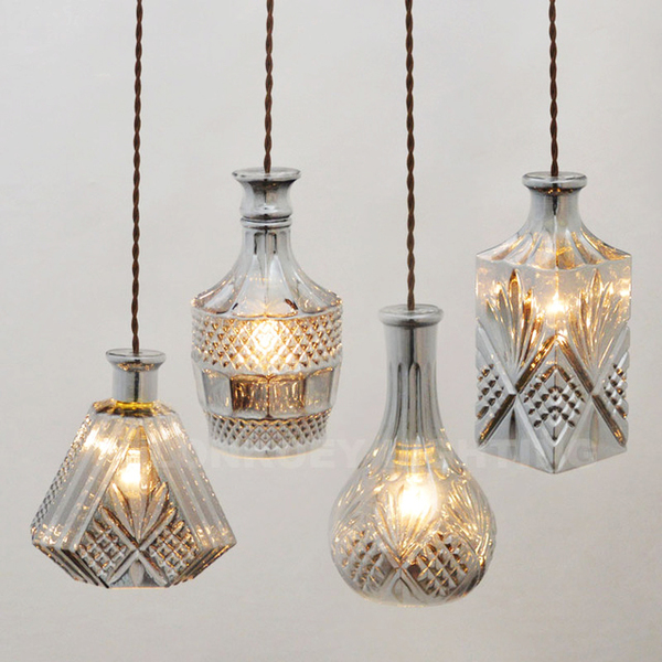 Gloria Vintage Decanter Bottle Pendant Light Carved Glass Filament