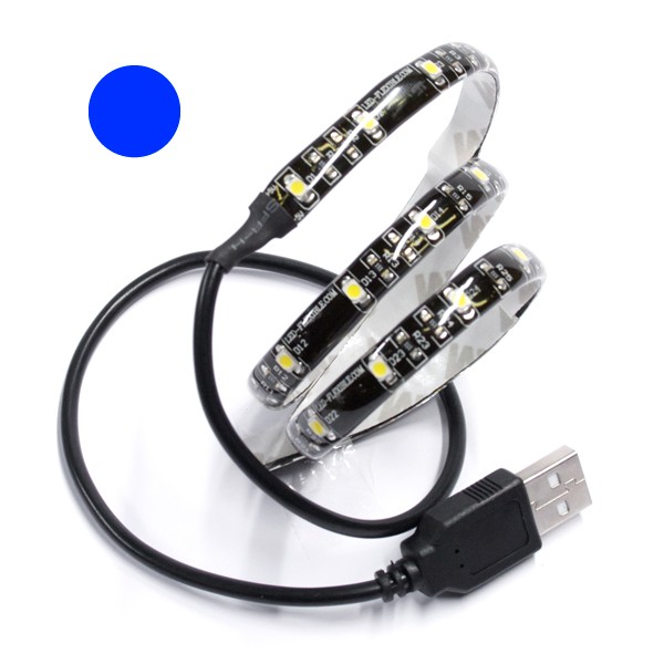 Bande led USB bleu de 100cm. Fixation facile grâce au dos