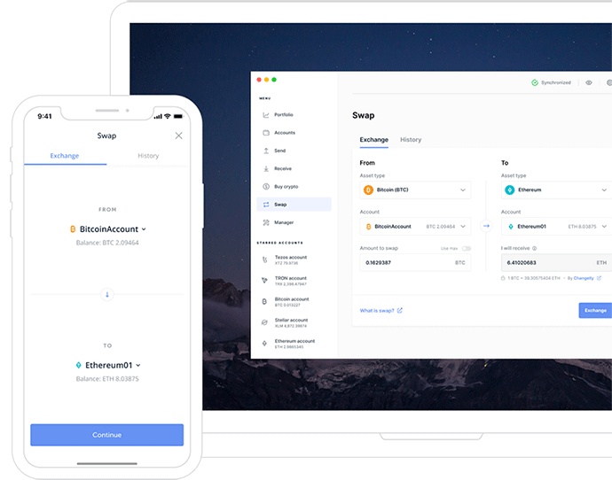 Swap crypto with Ledger