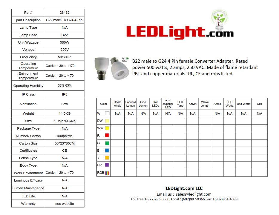 B22 male to G24 4 Pin female Converter Converters LEDLight