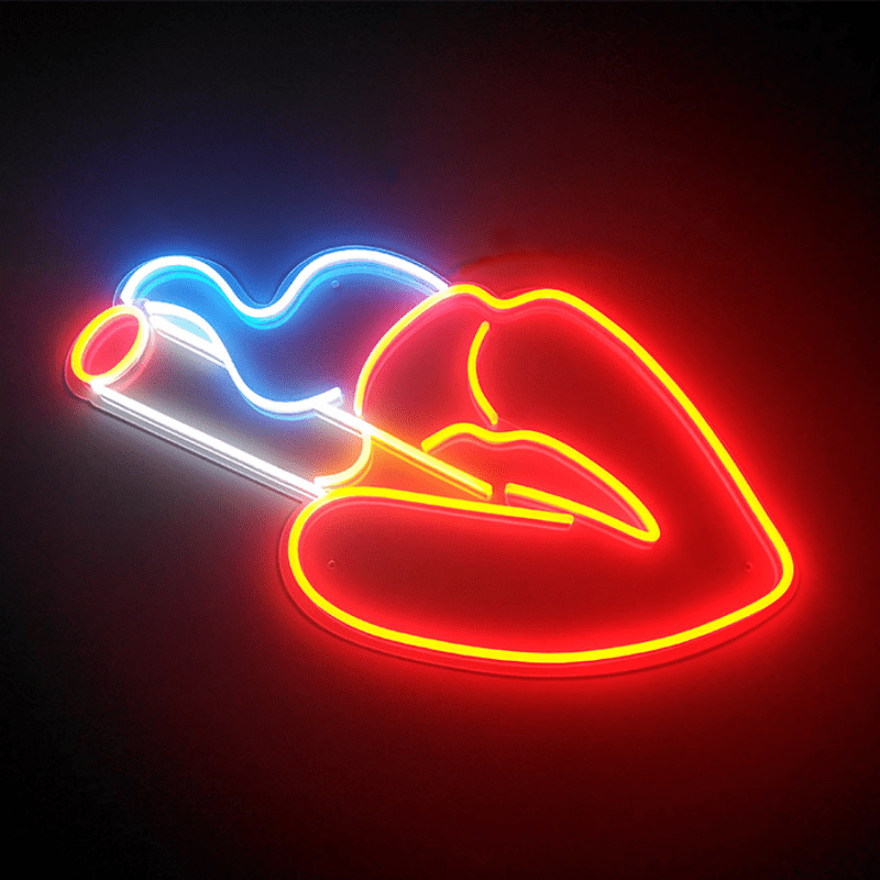 Outdoor Light up Lip LED Neon Sign Red Lips Smoking Custom Neon Sign