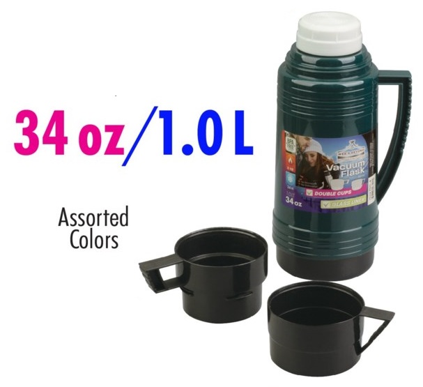 THERMOS BOTTLEBEVERAGE w/CUPS 34 oz ASST COLORS Lee Distributors