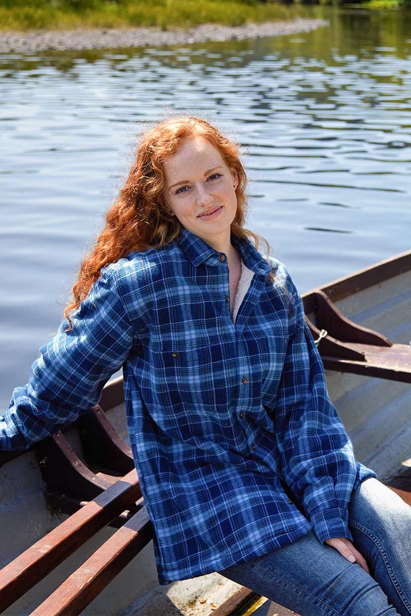 Women's FleeceLined Flannel Shirt Blue Navy Check (LV8