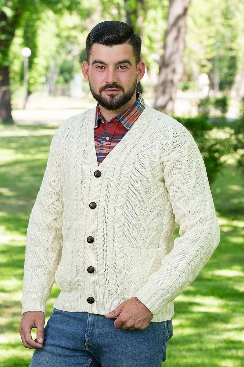 Men's Aran Cable Cardigan Natural