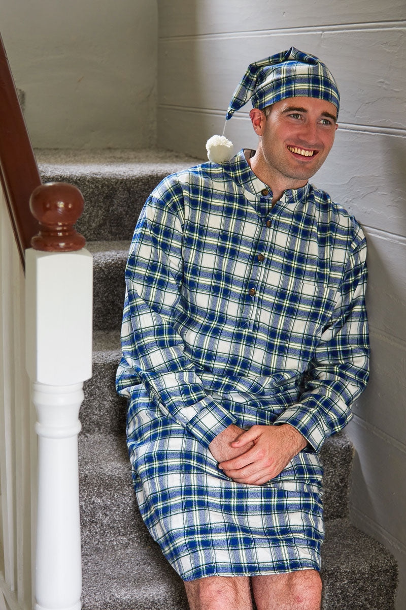 Men's Flannel Nightshirt Douglas Blue Tartan (LV38)