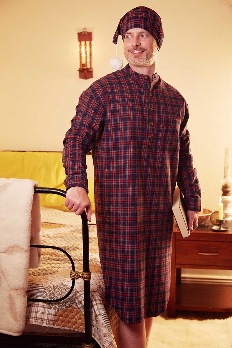 Men's Flannel Nightshirt Purple/Navy Tartan (LV28)