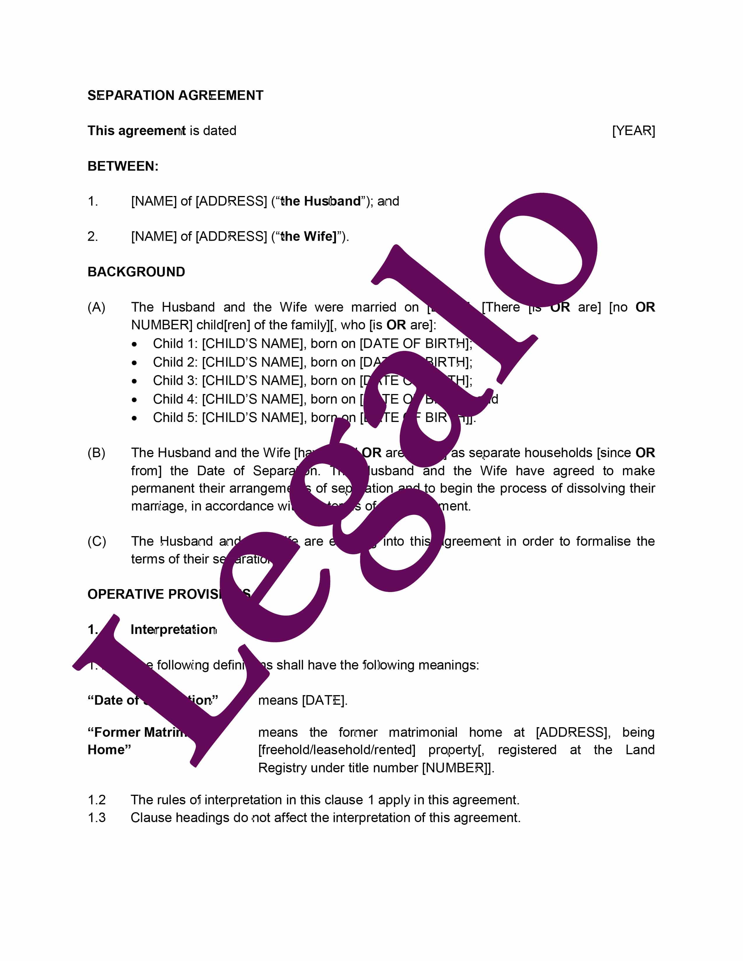 Separation Agreement Template Legalo, U.K.